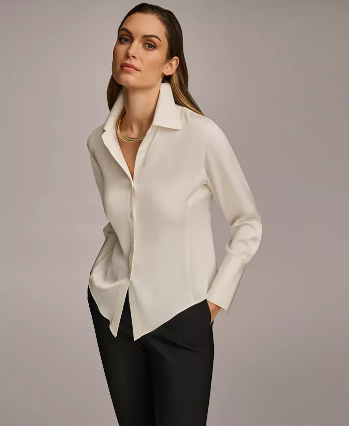 Women's Button-Front Point Hem Top - thumbnail 4