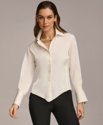 Women's Button Front Point Hem Top