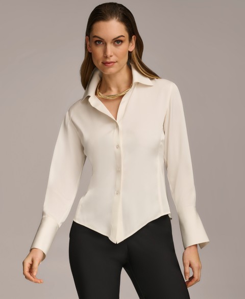 Женские Donna Karan New York Petite Button Front Point Hem Top