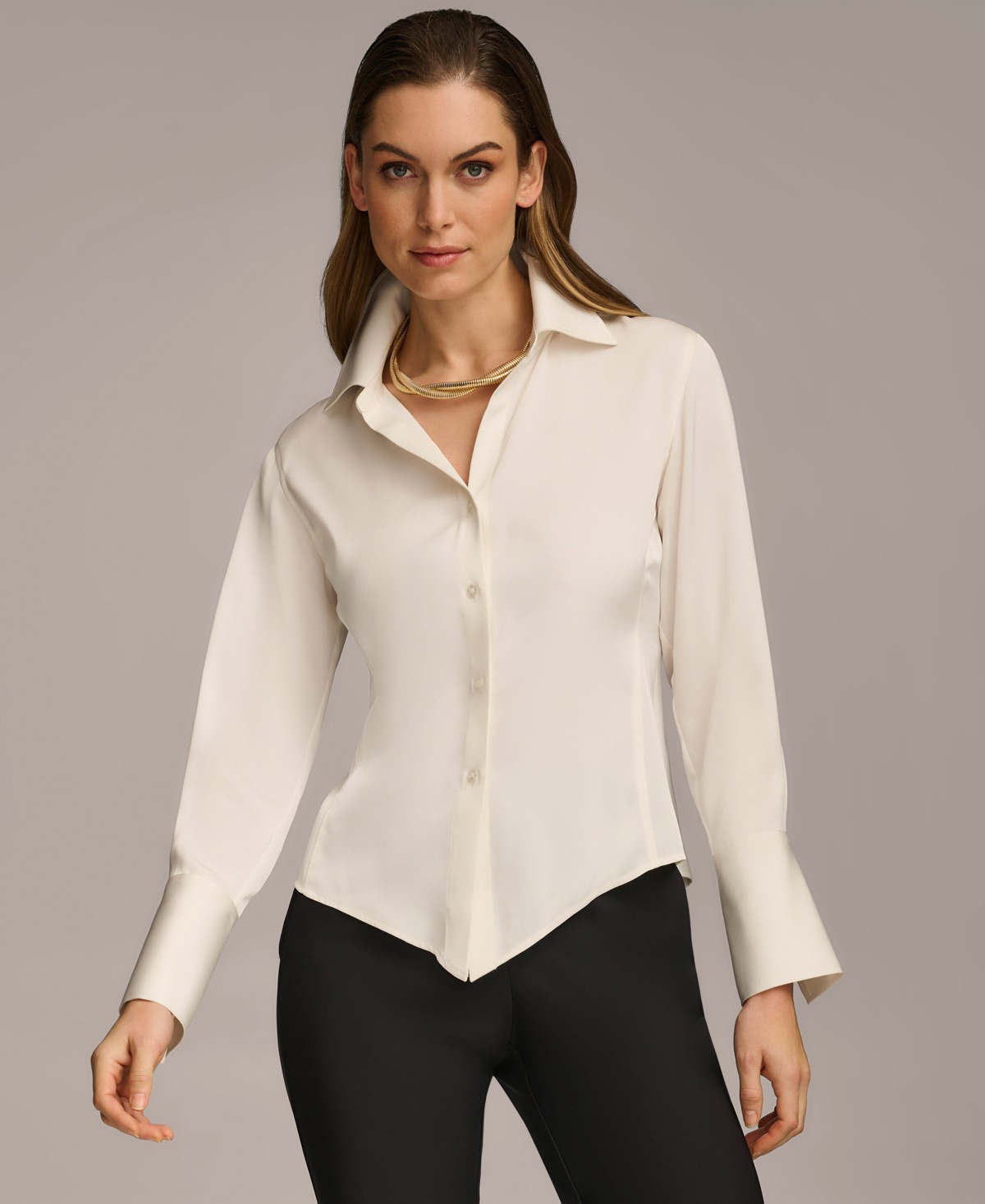 Женские Donna Karan New York Petite Button Front Point Hem Top — фото 1
