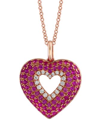 EFFY&reg; Pink Sapphire (1/5 ct. t.w.), Ruby (3/8 ct. t.w.) & Diamond (1/10 ct. t.w.) Heart 18" Pendant Necklace in 14k Rose Gold
