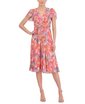 Jessica Howard - Women's V-Neck Tiered-Flutter-Sleeve   Midi Dress