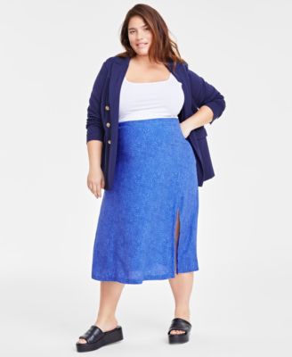 On 34th Trendy Plus Size Leopard-print Slip Midi Skirt, Created For Macy's  In Cobalt Glze Cmb | ModeSens