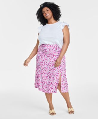 Floral midi skirt plus size best sale