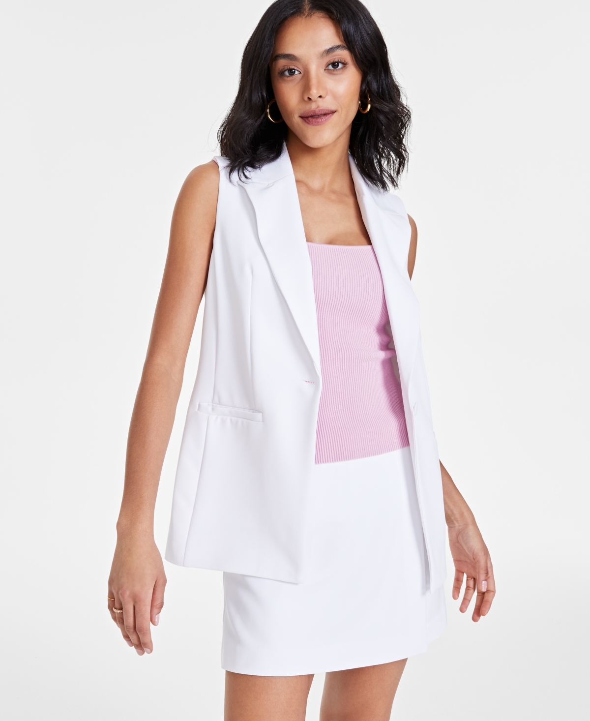 Bar Iii Women's Single-button Vest, Created For Macy's In Bright White