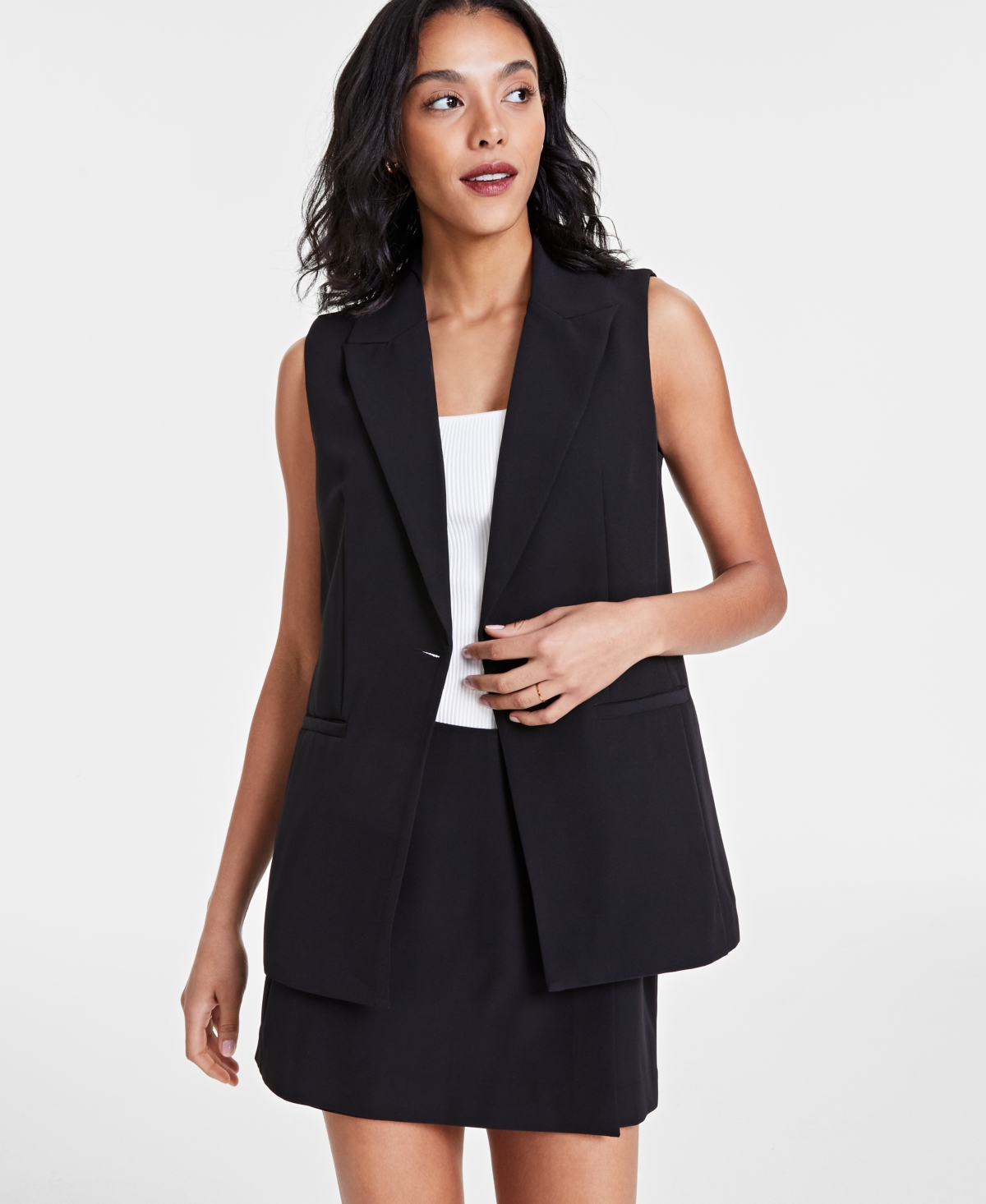 Bar Iii Women's Single-button Vest, Created For Macy's In Deep Black