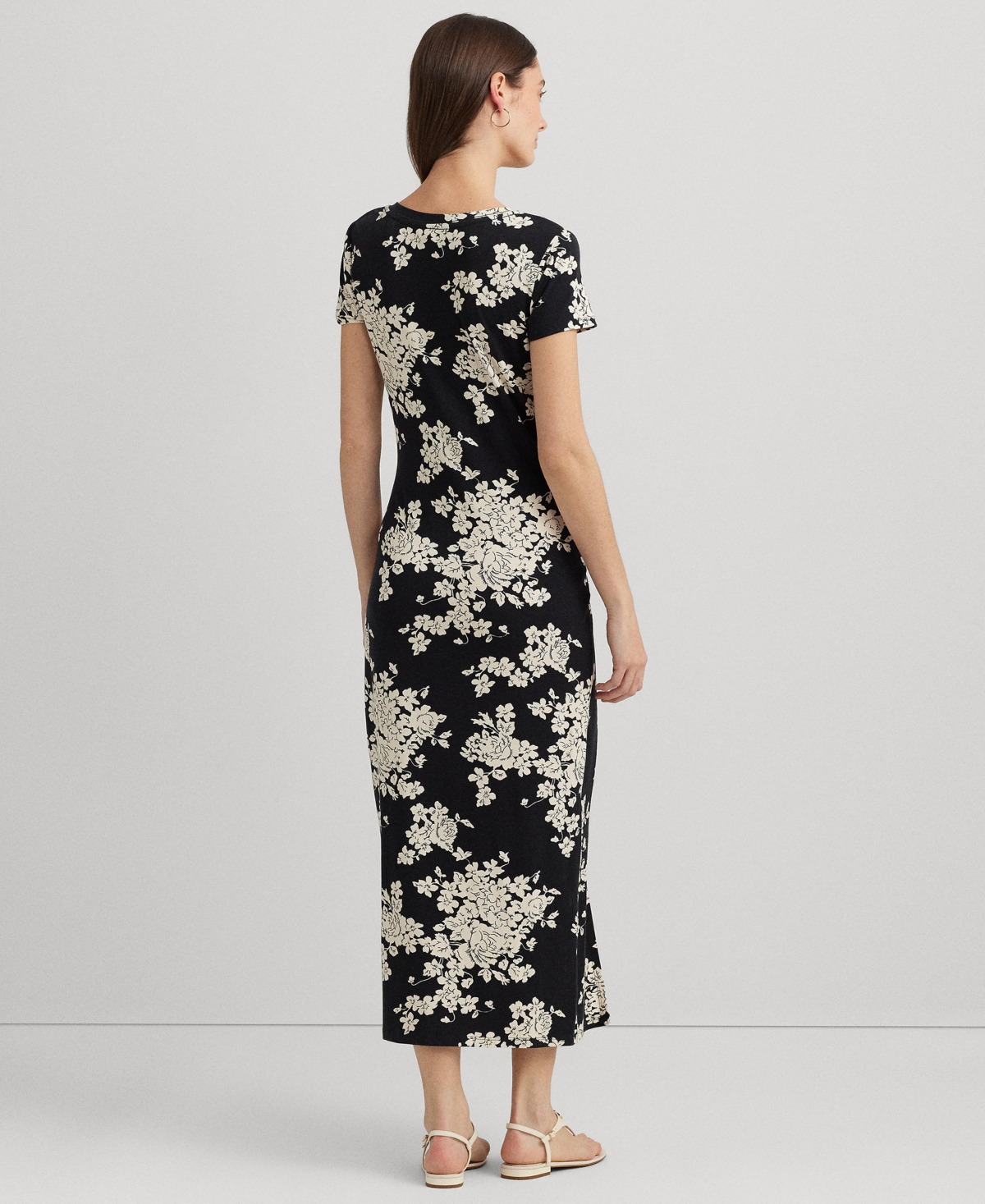 Shop Lauren Ralph Lauren Women's Floral Jersey Twist-front Midi Dress In Black,cream