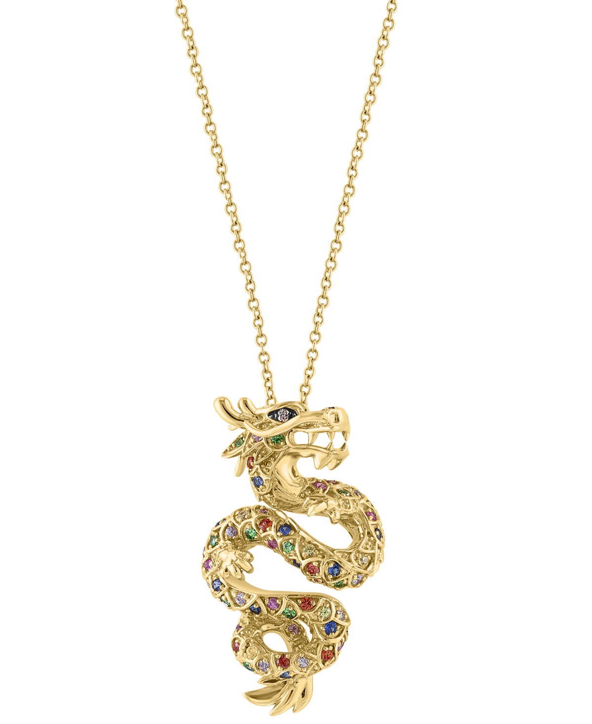 Shop Effy Collection Effy Multi-gemstone (5/8 Ct. T.w.) & Diamond Accent Dragon 18" Pendant Necklace In 14k Gold