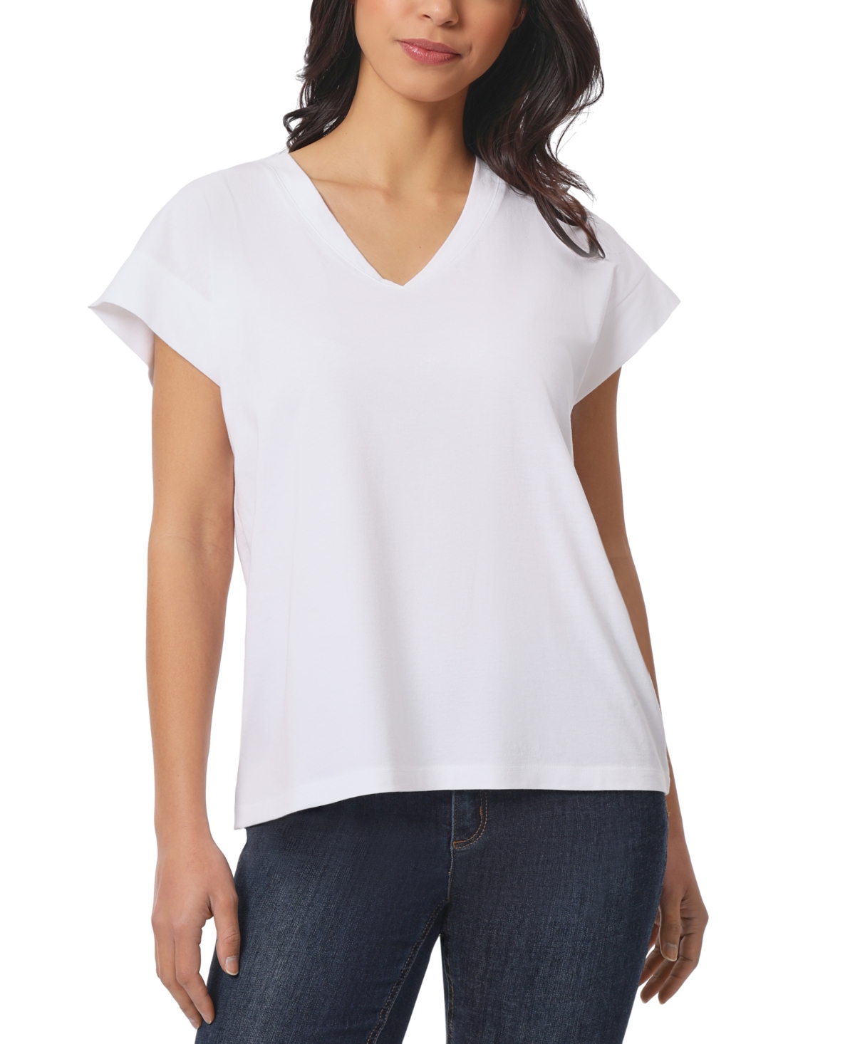 Shop Jones New York Women's V-neck Drop-shoulder T-shirt In Nyc White