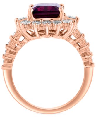 EFFY&reg; Rhodolite (4-1/10 ct. t.w) & Diamond (1/6 ct. t.w.) Halo Ring in 14k Rose Gold