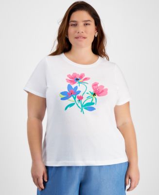 On 34th Trendy Plus Size Floral Graphic Relaxed-Fit T-Shirt, Created ...