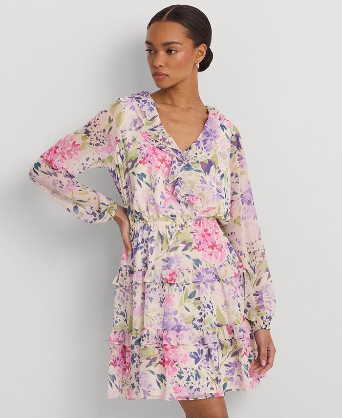 Lauren Ralph Lauren Women's Floral Crinkle Georgette Surplice Dress ...