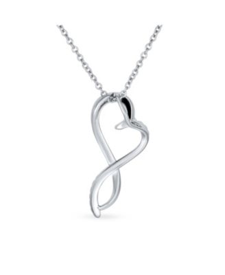 Ribbon Promise Love Twisted Ribbon Open Heart Shape Pave CZ Infinity Pendant Intertwining Heart Necklace  Sterling Silver