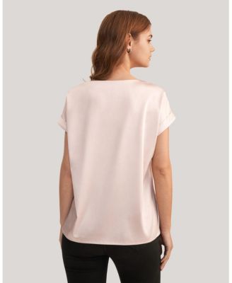 Women's Short Sleeves Round Neck Silk Tee