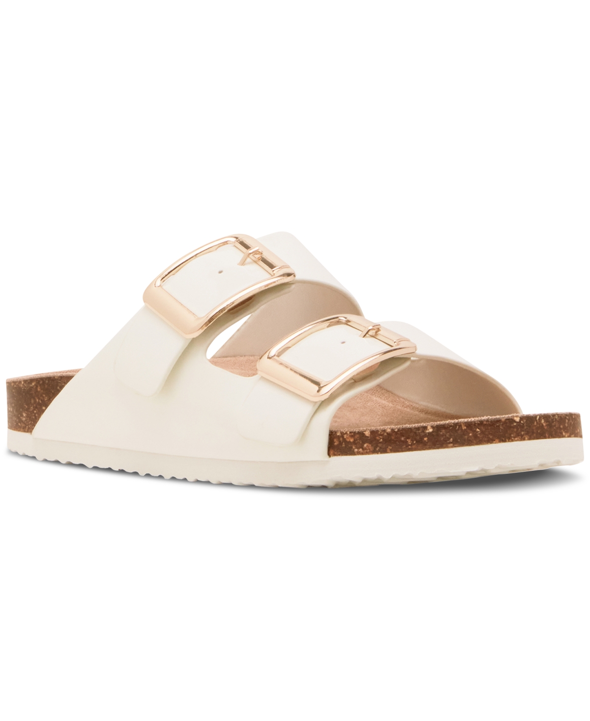 Madden Girl Bodie Buckle Footbed Slide Sandals - White Box Patent
