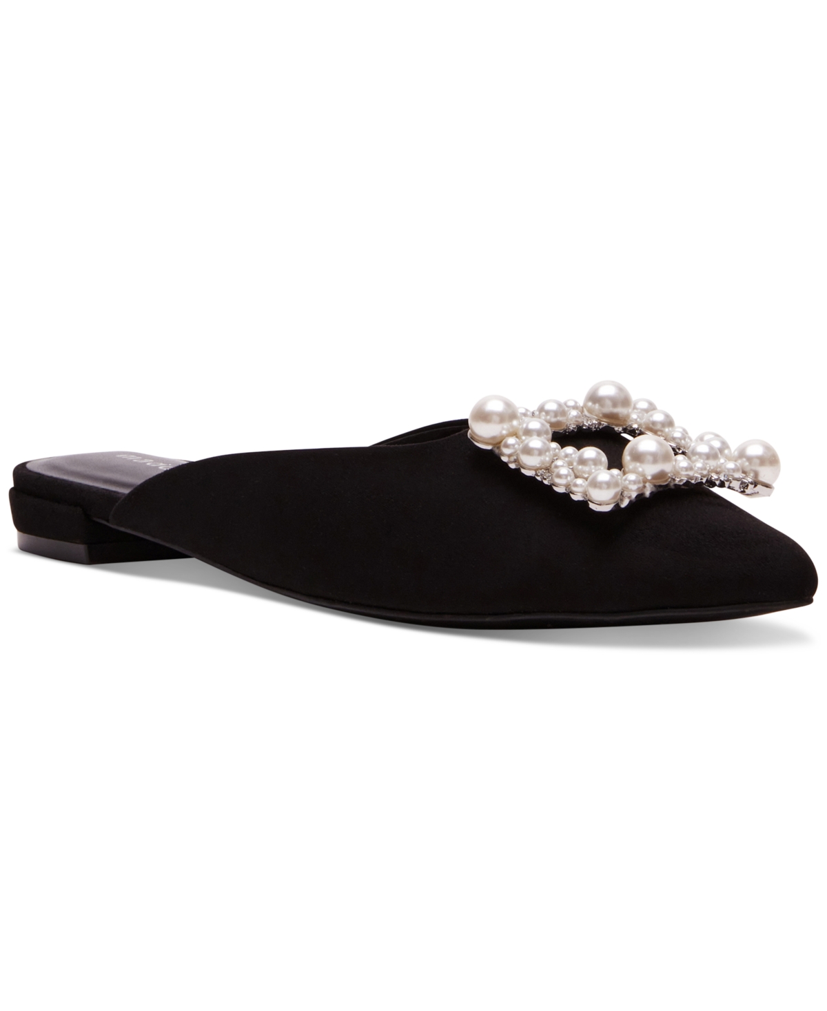 Shop Madden Girl Ditzy Embellished Pointed-toe Flat Mules In Black