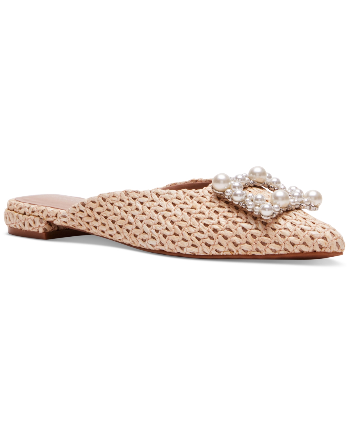Shop Madden Girl Ditzy Embellished Pointed-toe Flat Mules In Raffia