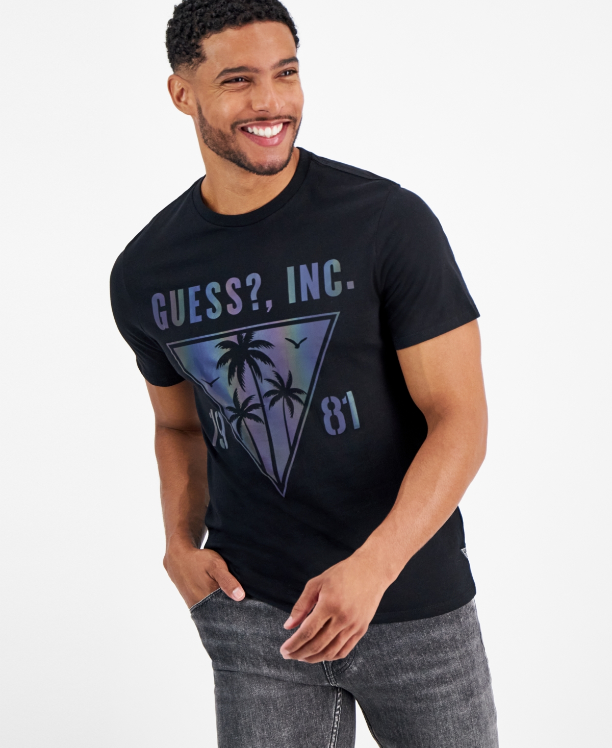 Guess Men's Palm Tree Logo Graphic T-shirt In Jet Black