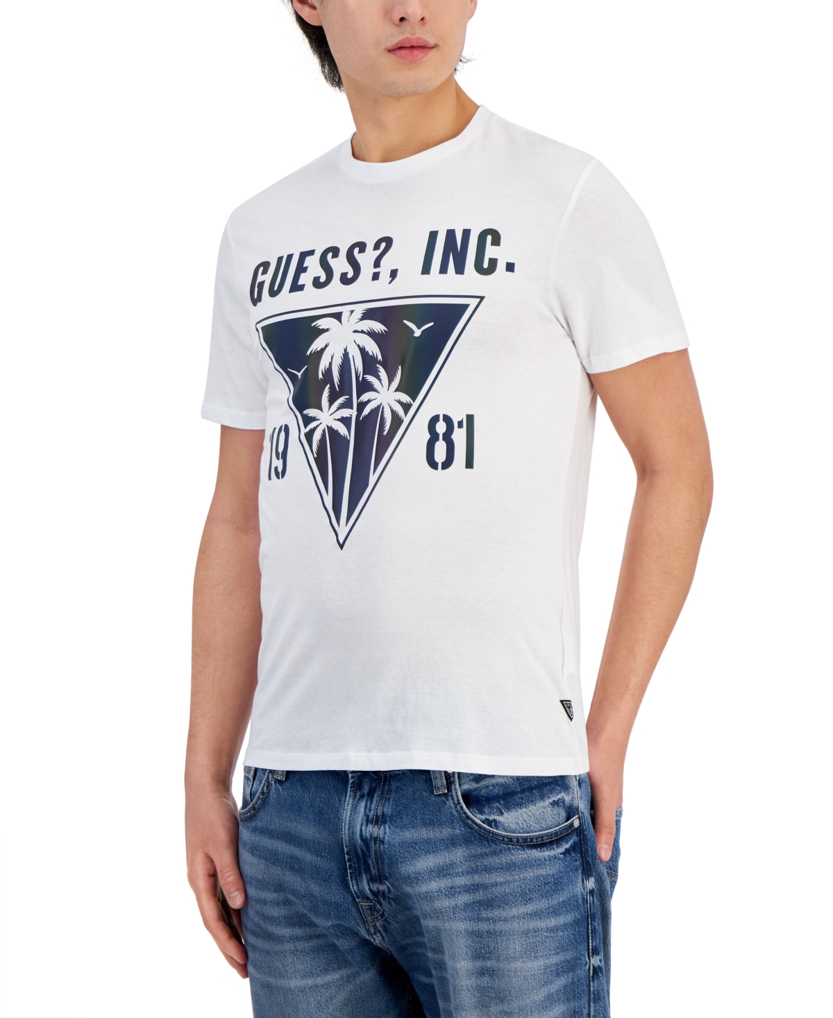 Guess Men's Palm Tree Logo Graphic T-shirt In Pure White