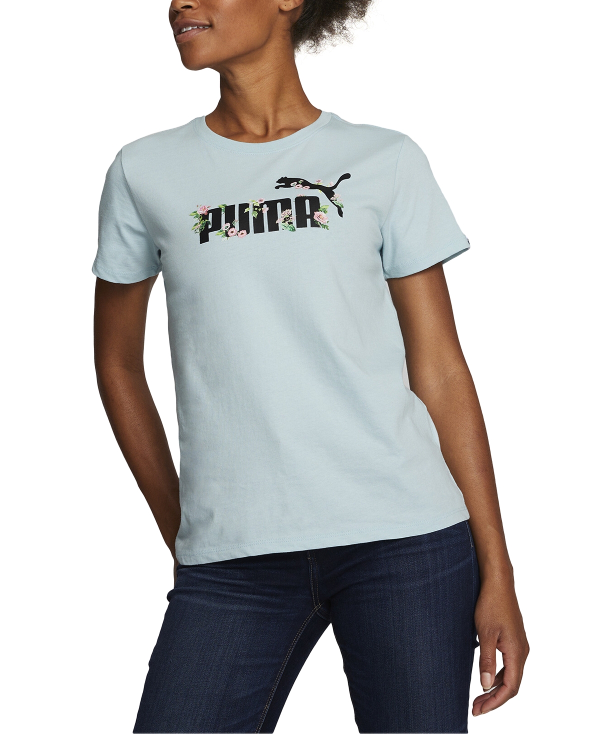 Puma Women's Rose Garden Cotton Graphic T-shirt In Turquoise Surf