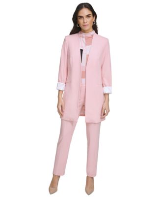 Calvin Klein Petite Lux Open Front Jacket Lux Pants In Silver Pink