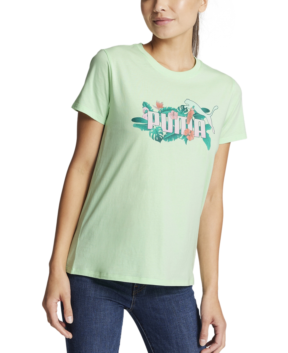 Puma Women's The Tropics Cotton Logo-graphic T-shirt In Fresh Mint