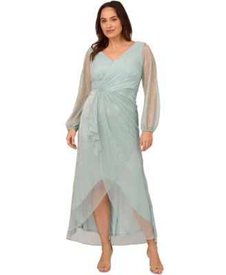 Adrianna Papell - Plus Size Metallic Mesh Bishop-Sleeve Gown