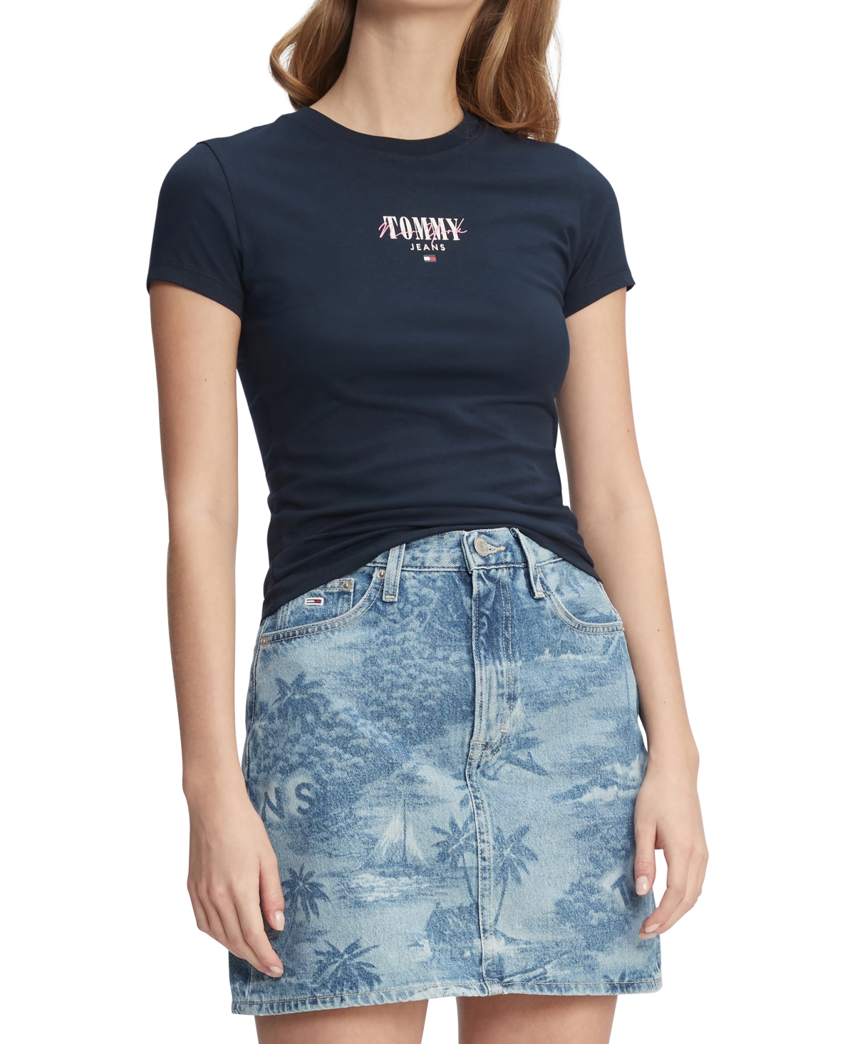 Tommy Jeans Women's Slim-fit Essential Logo Graphic T-shirt In Dark Night Navy