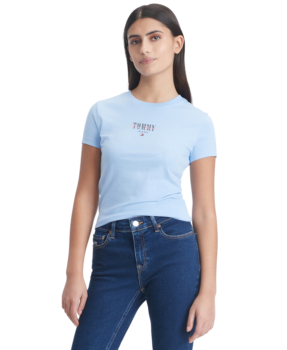 Tommy Jeans Women's Slim-fit Essential Logo Graphic T-shirt In Moderate Blue