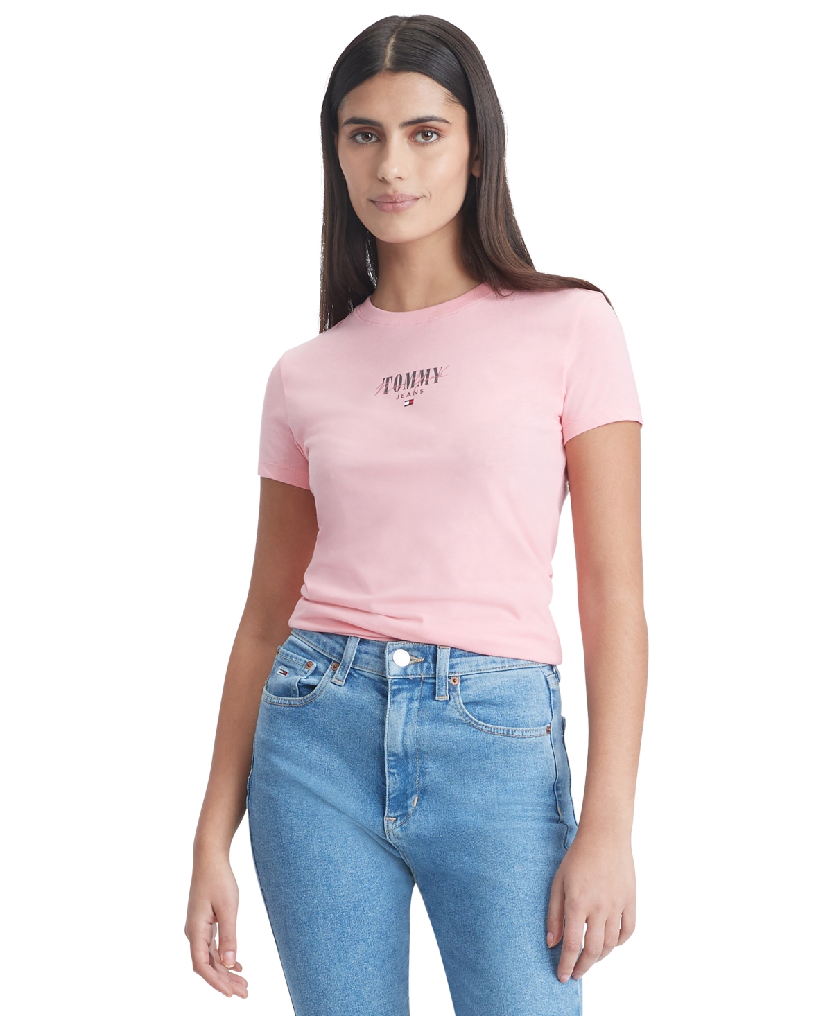 Tommy Jeans Women's Slim-fit Essential Logo Graphic T-shirt In Tickled Pink