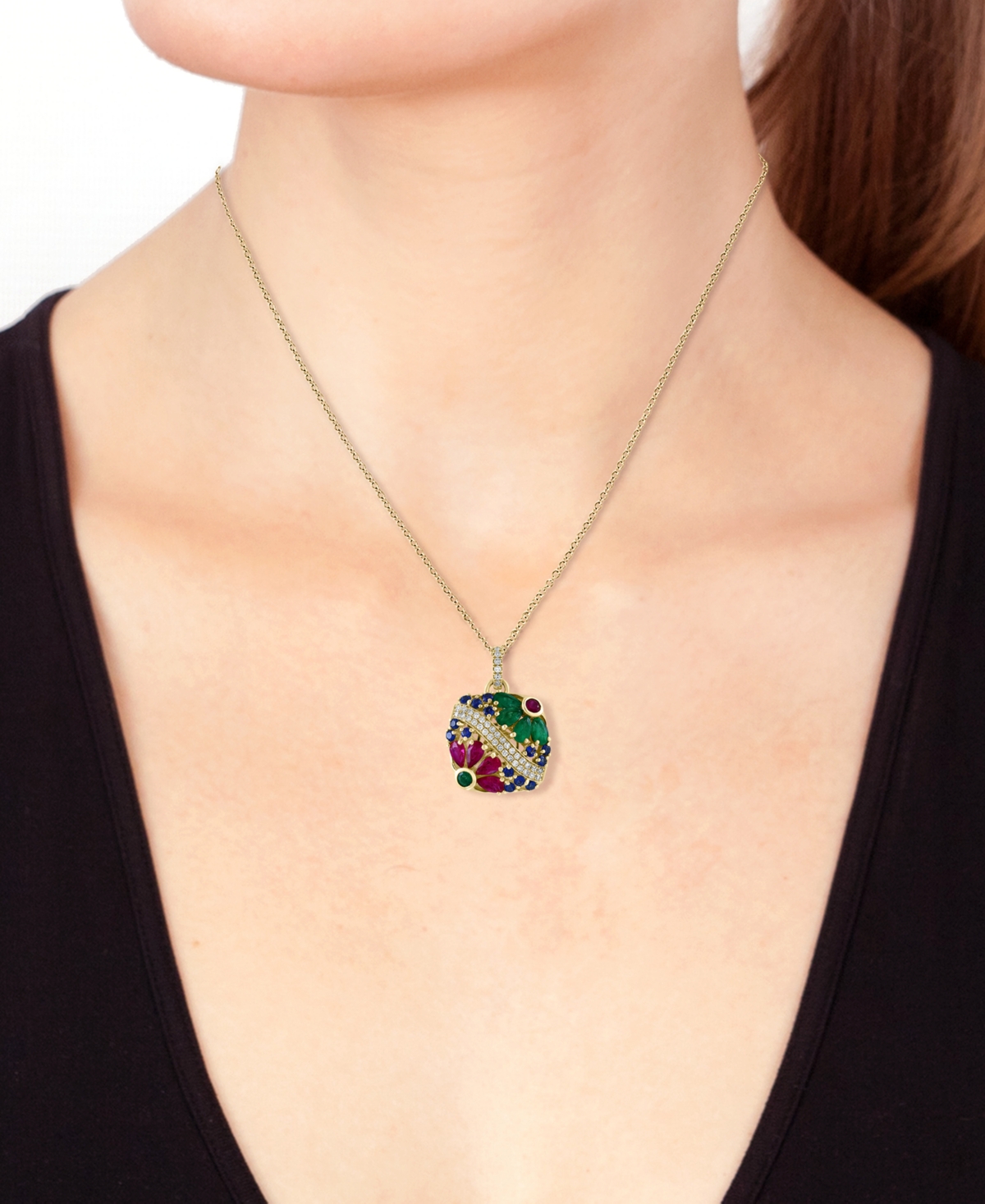 Effy Collection Effy Multi-gemstone (2-3/4 Ct. T.w.) & Diamond (1/4 Ct. T.w.) Flower Disc 18" Pendant Necklace In 14