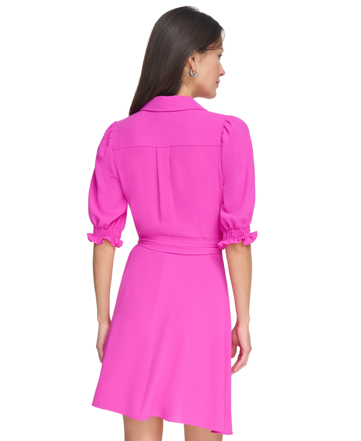 Shop Dkny Petite Collared Tie-waist Dress In Pink