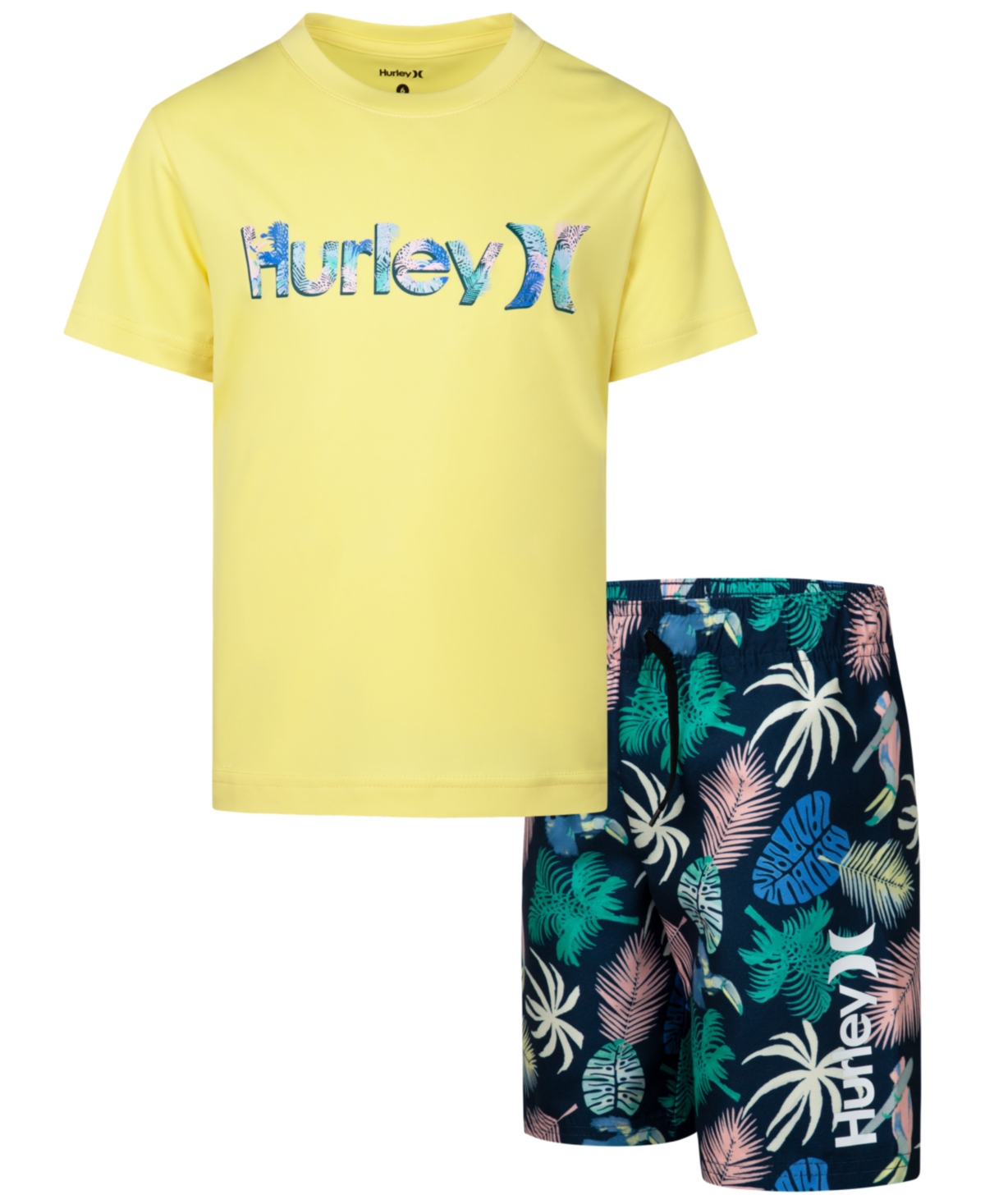 Shop Hurley Toddler Boys Tucan Palm Upf50+ Swim Set, 2 Piece In Midnight Teal