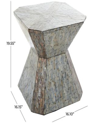 16" x 16" x 20" Mother of Pearl Geometric Linear Mosaic Pattern Hourglass Accent Table