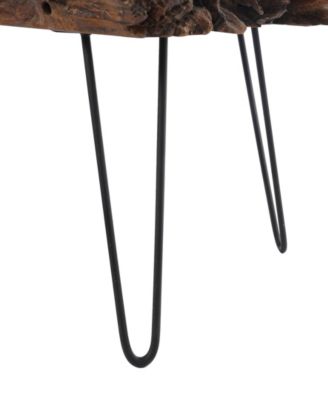 43" x 24" x 17" Teak Wood Handmade Live Edge Black Metal Hairpin Legs Coffee Table