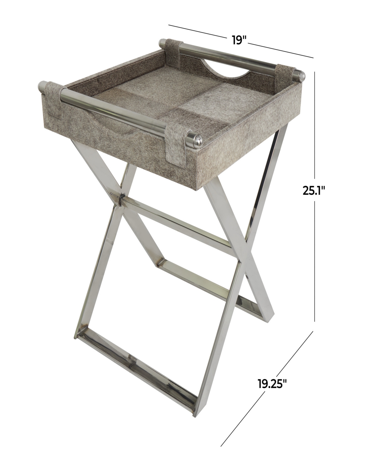 Rosemary Lane 19" X 19" X 25" Leather Geometric Tray Table Inspired Silver-tone Metal Base And Handles Accent Tabl In Gray