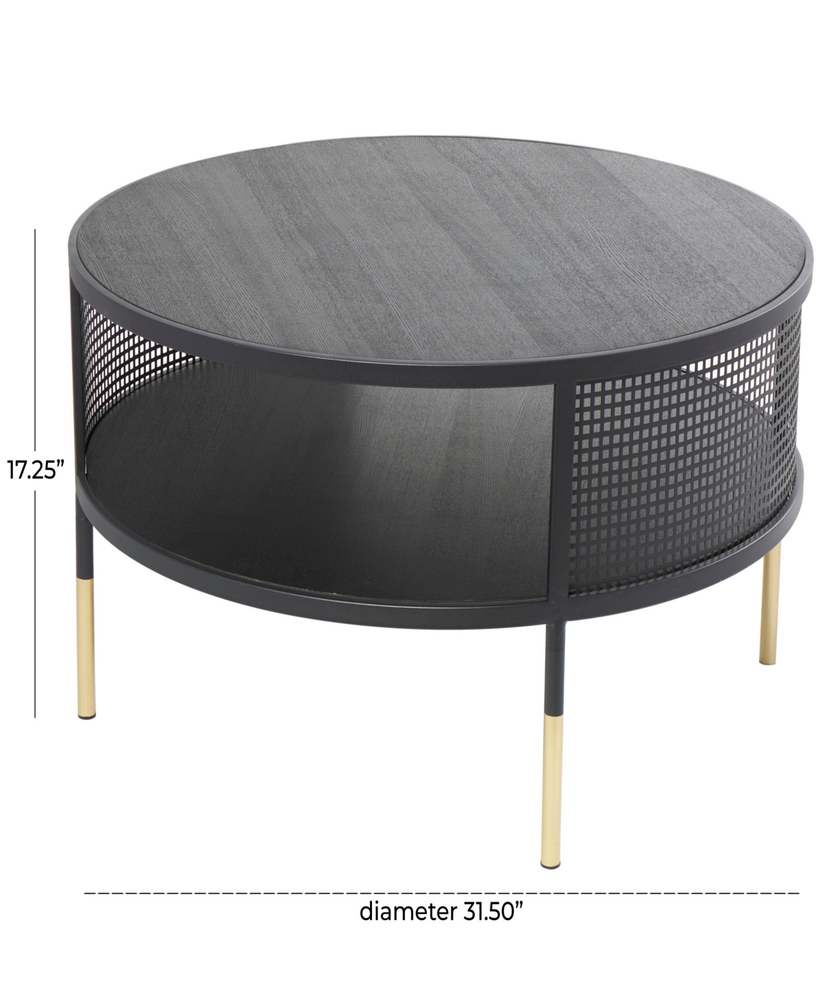 Rosemary Lane 32" X 32" X 17" Metal Geometric Open Grid Frame 1 Shelf Gold-tone Legs Coffee Table In Black