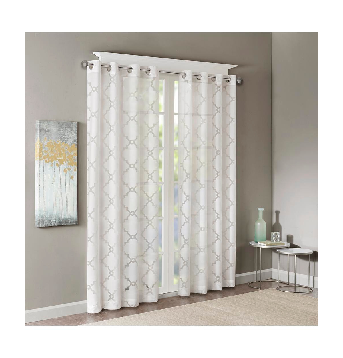 Eden Fretwork Burnout Sheer Window Curtain, white sheer curtains 63 inches long Single Sheer Curtain Panel, Width 50 curtains sheer for Bedroom and Li