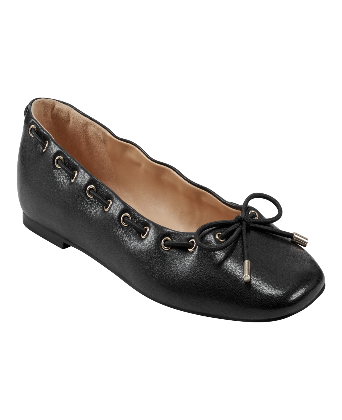 Shop Marc Fisher Ltd Women's Letizia Square Toe Dress Flats In Black Leather