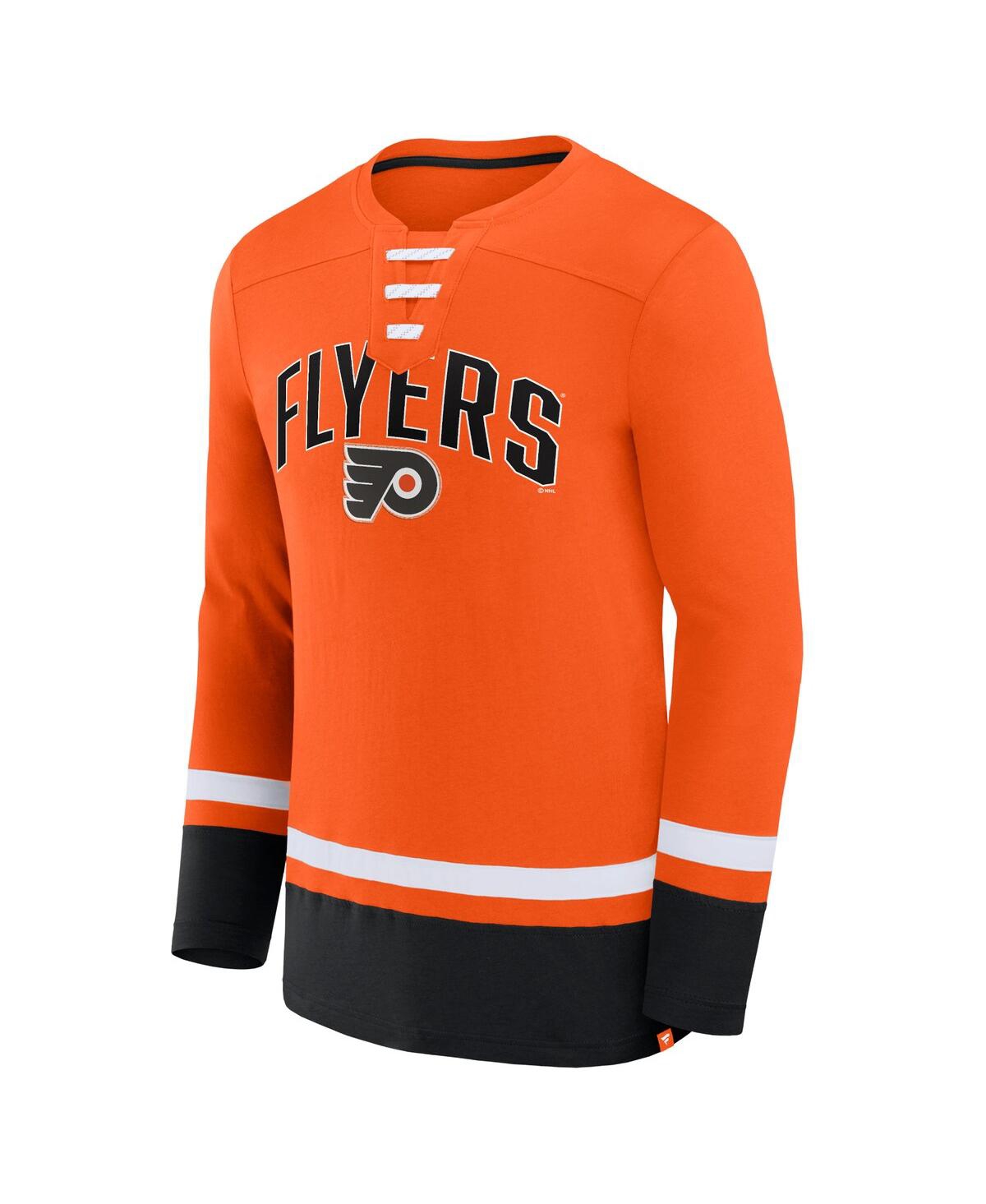 Shop Fanatics Men's  Orange Philadelphia Flyers Back Pass Lace-up Long Sleeve T-shirt