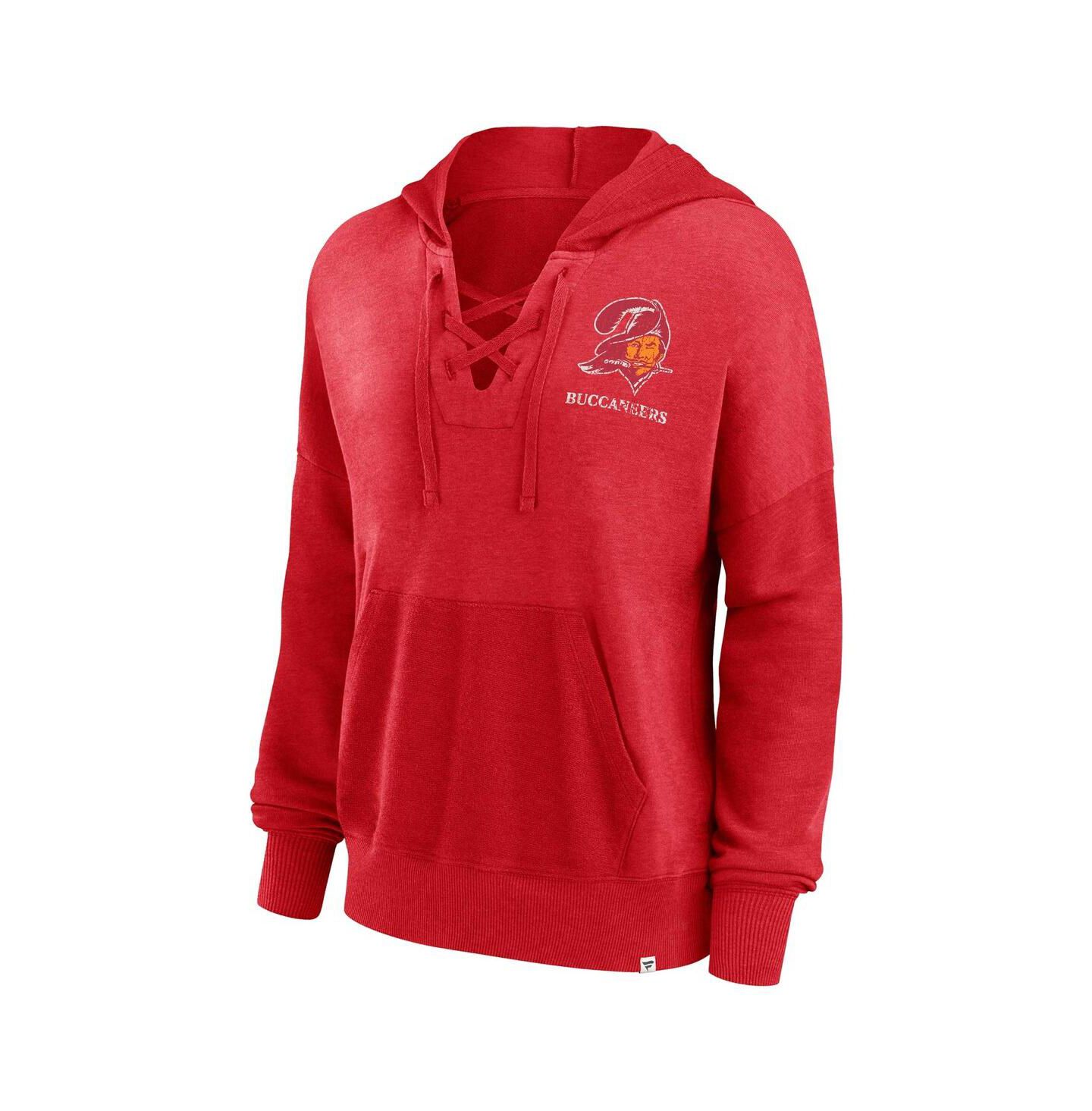 Женское худи Fanatics Red Distressed Tampa Bay Buccaneers Heritage Snow Wash French Terry Lace-Up Pullover — фото 2