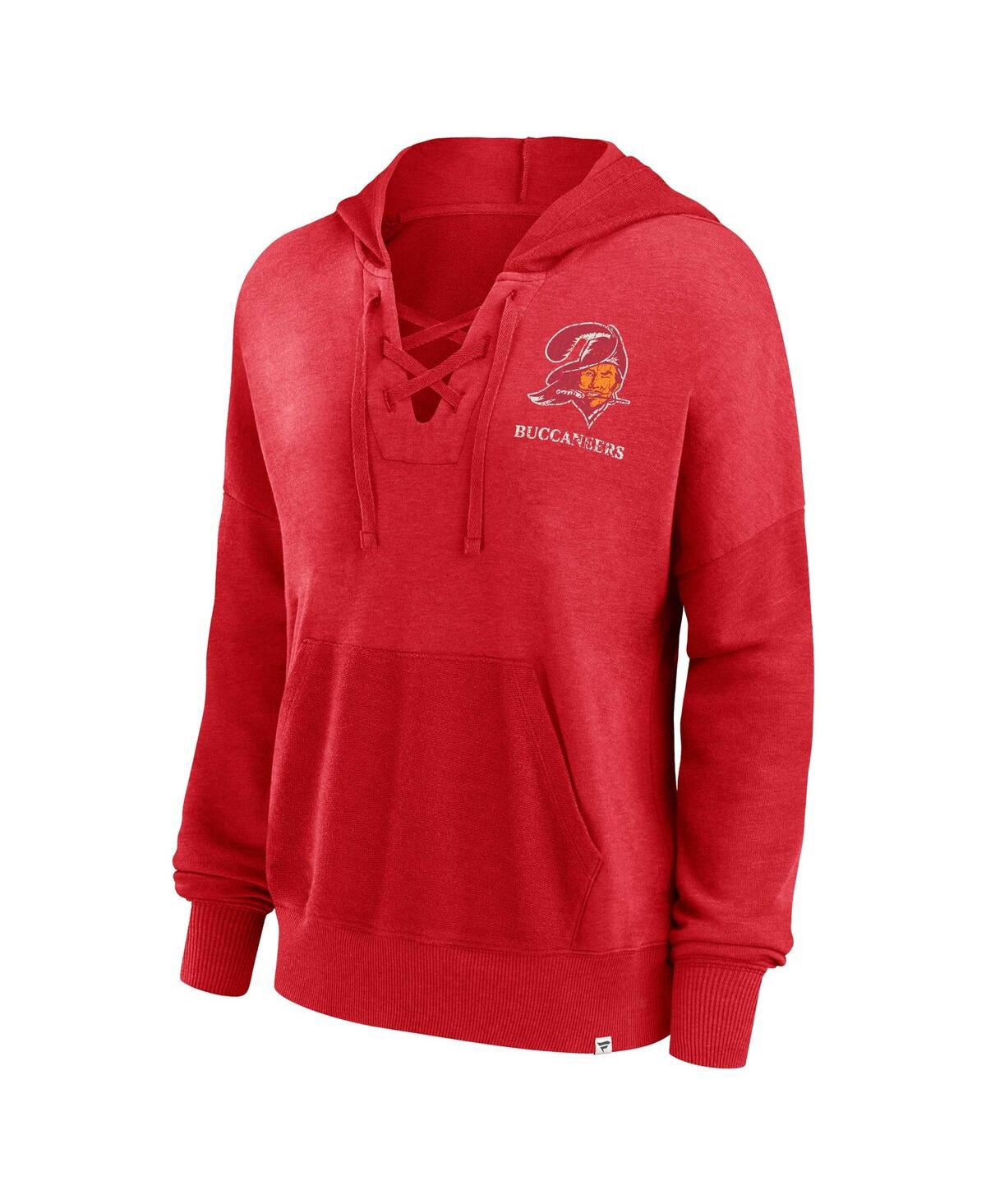 Women's FanaticsDistressed Tampa Bay Buccaneers Heritage Snow Wash French Terry Lace-UpPullover Hoodie - Red