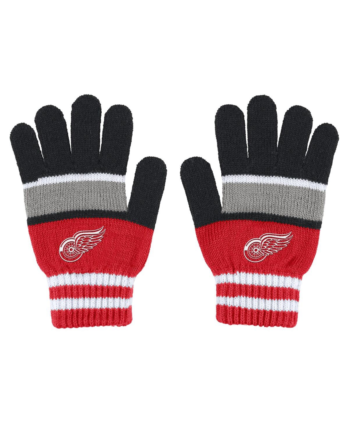 Shop Wear By Erin Andrews Women's  Detroit Red Wings Stripe Glove And Scarf Set In Black,red