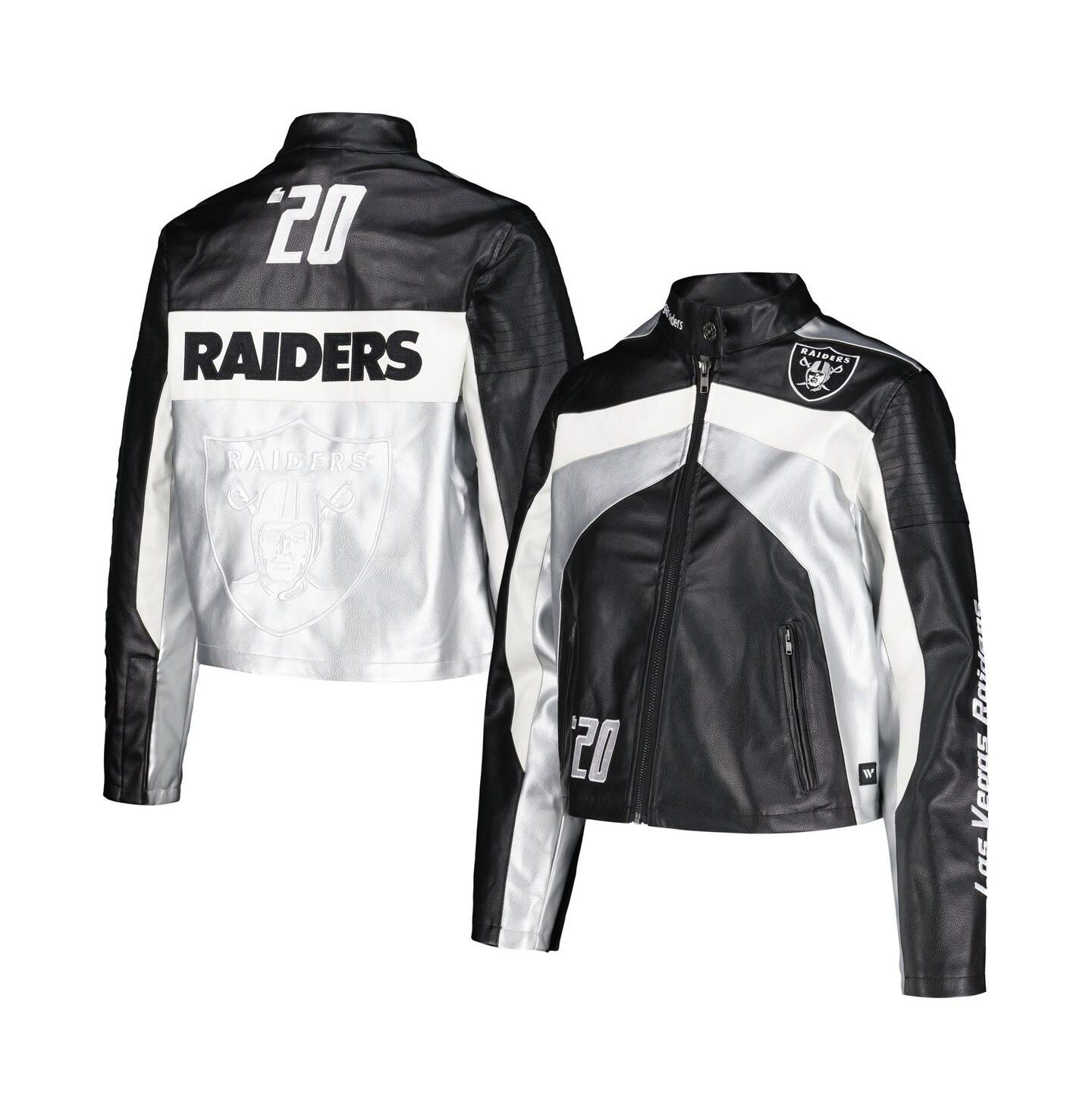 Женская куртка The Wild Collective Black Las Vegas Raiders Faux Leather Full-Zip Racing — фото 1