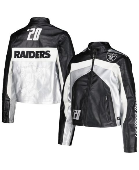 Женские куртки The Wild Collective Women's Black Las Vegas Raiders Faux Leather Full-Zip Racing Jacket