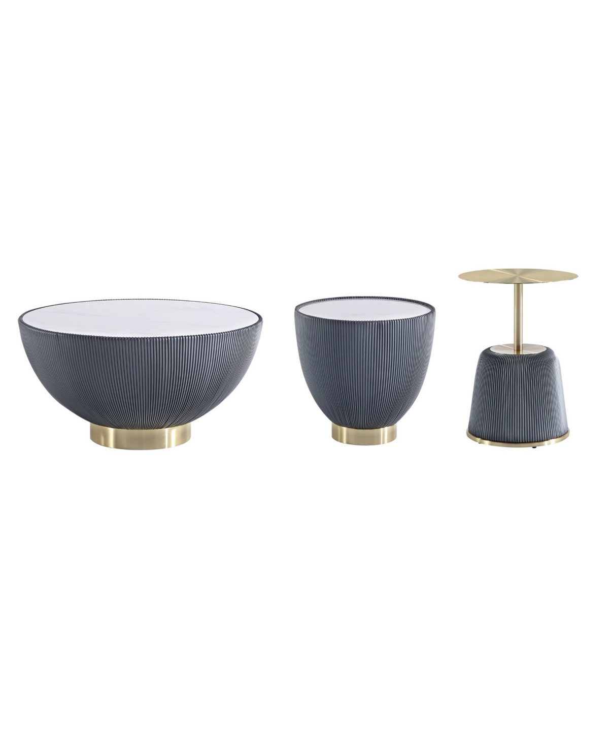 Manhattan Comfort Anderson 3-Piece Leatherette Upholstered Coffee Table and End Table Set