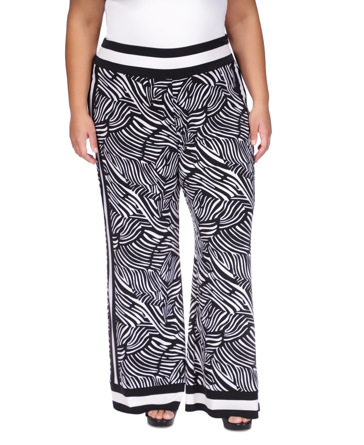 Shop Michael Kors Michael  Plus Size Zebra-print Striped-border Pants In Black,white