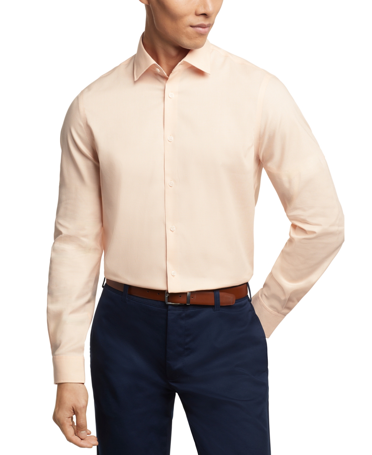 Shop Michael Kors Men's Regular Fit Airsoft Stretch Ultra Wrinkle Free Dress Shirt In Light Orange