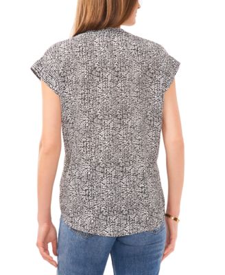 売れ筋商品|||ヴィンスカムート カットソー トップス レディース Women's Printed Split Neck Short-Sleeve Blouse Natural Sand Vince Camuto Women's Printed Split Neck Short-Sleeve Blouse