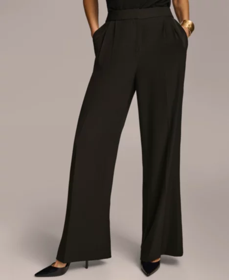 Women's Pleat Front Wide Leg Pants, Regular & Petite Sizes - Black